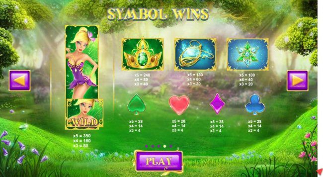 Slot game symbols paytable.