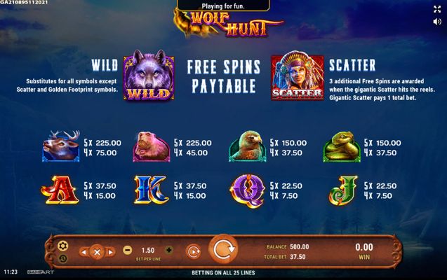 Paytable - Free Games