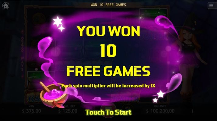 10 free spins awarded