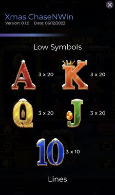 Low Value Symbols Paytable